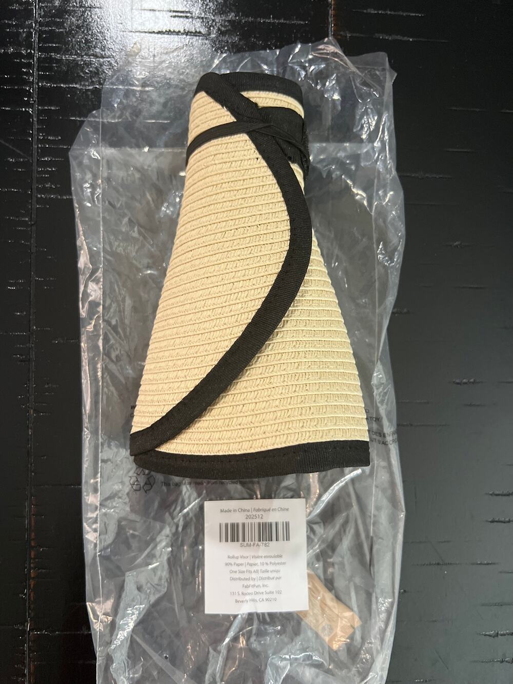 New NWT Summer & Rose Rollup Visor Hat Beige Woven Straw Ribbon Sun Beach Cap